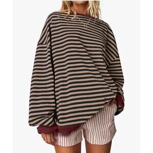 UEU Oversized Striped Crewneck Sweatshirt Size Large Long Sleeve Pullover Top